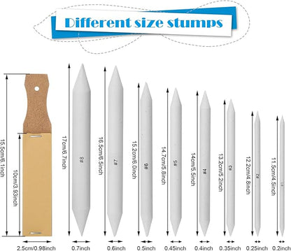 AGPTEK 22 PCS Sketch Drawing Tools, 16 Blending Stumps Set with 2 Sandpaper Pencil Sharpeners, 1 Pencil Extension Tool, 2 Erasers & 1 Felt Bag for Student Sketch Drawing Accessories