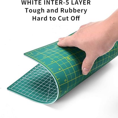ArtAt Self Healing Cutting Mat: 9"x12" Non-Slip PVC Double Sided 5-Ply A4 Art Craft Rotating Mat, Rotary Cutting Mat for Quilting, Sewing Crafts Hobby Fabric Precision Scrapbooking Project Green