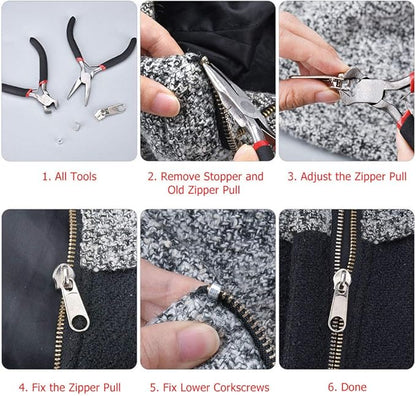 Zipper Repair Kit 197 Pcs, Zipper Replacement with Two Installation Pliers for Sleeping Bags, Jacket, Tent, Luggage, Backpacks