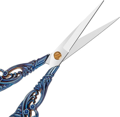 4.7 INCH Small Sewing Scissors,Embroidery Scissors With Cover,Sharp pointed tip,Travel Scissors In A Pouch,Mini Stainless Steel Crochet Scissors for Craft Art Work Color BLUE