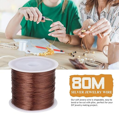262FT Jewelry Wire 24 Gauge Tarnish-Resistant Copper Beading Wires Roll Bulk for DIY Crafts Jewelry Making, Red Brown