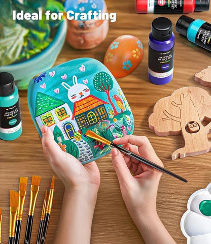 52 PCS Acrylic Paint Set with 12 Brushes, 2 Knives & Palette, 36 Colors (2oz/60ml) Art Craft Paint for Adults Kids Artists Beginners, Halloween Pumpkin Canvas Ceramic Rock Painting Kit