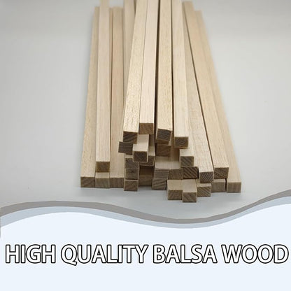 30Pcs Balsa Wood Square Dowels 3/8" x 3/8" x 12" inch ，DIY Balsa Wood Sticks for Crafts Model Making