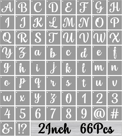 BAMIDELE 2 Inch Alphabet Letter Stencils for Painting, 66 Pcs Reusable Plastic Calligraphy Letter Stencils and Numbers Template Kit for Painting on Wood, Chalkboard, Fabric, Door Porch, Wall Art