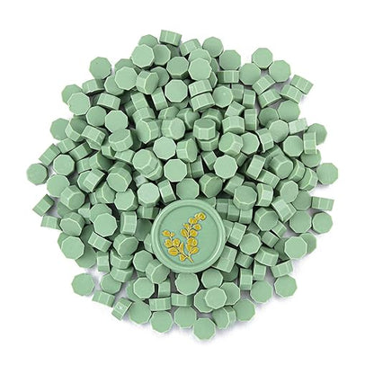 Yoption 360Pcs Sage Green Sealing Wax Beads, Sealing Wax Kit for Wax Seal Stamp, Hexagon Wax Seal Beads with 4Pcs Tea Candles and 2 Wax Seal Spoon