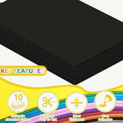 10 Pack Foam Sheets Craft 8 x 12 inch, Eva Color Foam Paper for Art Crafts Projects, Classrooms Scrapbook Gift DIY Cutters Card Party Decoration (Black)