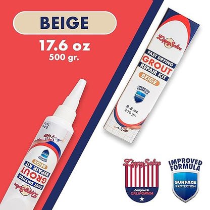 Tile Grout, Repair Kit, 2 Pack Grout Filler, Restore & Renew Tile Joints Line, Fast Drying Tile Grout Paint Squeeze Tube for Bathroom Shower Kitchen Floor, Waterproof (17.6 oz, Beige)