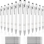 12 PCS 2 in 1 Stylus Ballpoint Pen with Stylus Tip, 1.0 mm Black Ink Metal Pen Stylus Pen for Touch Screens (Silver & White)