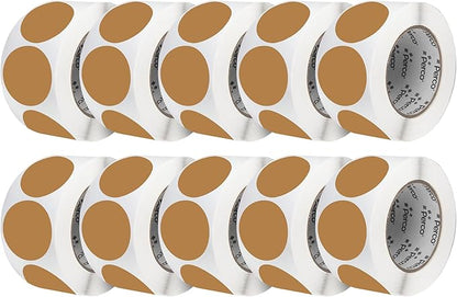 Perco Kraft Brown 3-Inch Perforated Circle Dot Sticker Labels — 10 Rolls, 5,000 Round Stickers — Natural, Cardboard-Like Surface with Permanent Adhesive for Organizing, Crafting & More—Made in USA