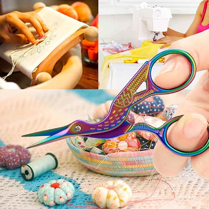 BIHRTC 3.6inch Mini Scissor Bird Crane Embroidery Scissors Stainless Steel Sharp Pointed Tip Scissors with Case for Tread Household Craft Needlework Art DIY Work Little Scissor