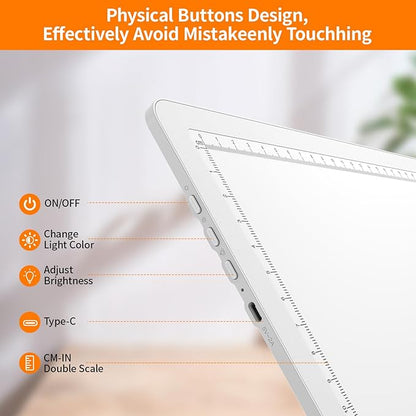 Elice Magnetic A4 Light Board with Bag for Diamond Painting, Tracing LED Light Box with Side Buttons, Super Bright Diamond Art Light Pad, Light Table for Drawing, Sketching, Weeding Vinyl - White