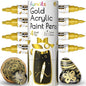 4 Dual Tip Gold Paint Pen Metallic - Fine Tip & Medium Acrylic Paint Markers - Gold Marker for Metal, Wood, Rock Painting, Canvas, Ceramic, Glass, Fabric, Leaf and Plastic - Water-based Ink