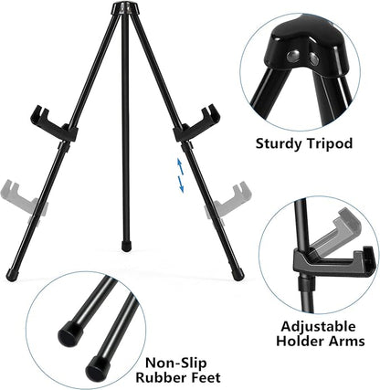14" High Tabletop Instant Display Easel - Black Steel Small Tripod Easel Stand with Adjustable Holders for Pictures, Paintings, Posters and Store Signs(1 Pack)