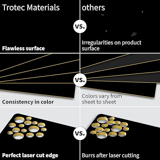 Trotec TroLase | 12"x24"x1/16", 4 Pcs | Black/Gold | 2 Ply | Modified Acrylic | Laser Engraving Double Color Plastic Sheet | Engraving Blanks for Laser, Saw, Guillotine | Made in USA