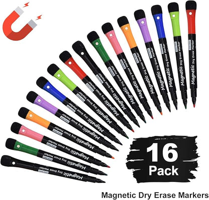 Browill Magnetic Dry Erase Markers, Fine Tip Low Odor Whiteboard Markers for Kids & School, Work On White board & Calendar, Refrigerator (16 Pack)