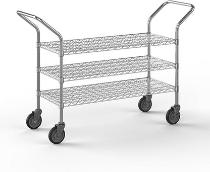 18" W x 42" L x 36" H Chrome Heavy Duty Utility Cart | 3-Tier | NSF Commercial Storage Rack Mobile Unit | Storage and Mobility Solution for Your Business