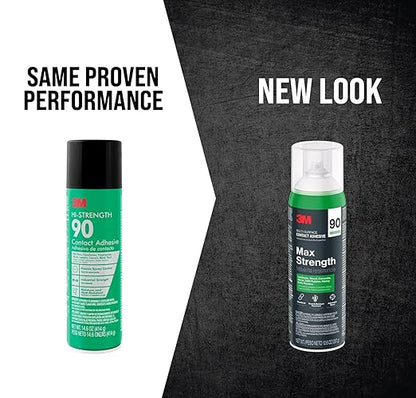 3M Max Strength 90 Multi-Surface Contact Adhesive, 12.6 oz., Low VOC, Max Bond, Heat & Water Resistant, Adjstable Spray for Metal, Wood, Plastics, Laminates, and Concrete (99-NAT)