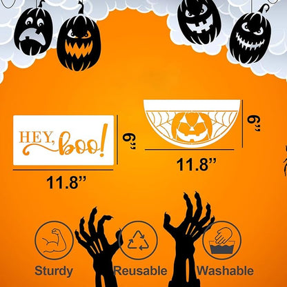 Halloween Stencils for Painting on Wood 12inch Large Halloween Stencil Hey Boo Witches Spider Bats Ghost Draw Templates for Porch Hanger Doormat Fabrics DIY Crafts Decor