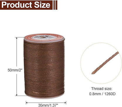 uxcell Round Leather Sewing Waxed Thread, 55m / 60 Yards Polyester Wax String, 0.80mm Wax Stitching Cord for Leather Crafts, Bookbinding, Bracelets Braided, Dark Brown, 2pcs