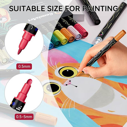 12 Colors Acrylic Paint Pens, Acrylic Paint Markers Dual Tip, with Dot Tip and Fine Tip, Acrylic Markers for Rock Painting, Wood, Canvas, Fabric, Paper, DIY Crafts Making Art Supplies (12)