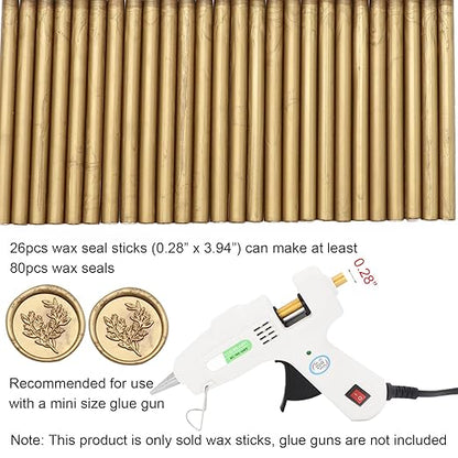 Antique Gold Wax Seal Sticks 26pcs, Andotopee Glue Gun Wax Seal Sticks for Wax Seal Stamp, Premium Sealing Wax for Envelope Letter Seal Wedding Invation Craft Adhesive, Great Gift Ideas (Mini Size)