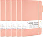 feela 5 Pack Notebooks Journals Bulk, Hardcover Classic Ruled Lined Journals with Pen Holder for Women Girls School Business Supplies, with 5 Black Pens, 120 GSM, 5.1”x8.3”, A5, Light Coral