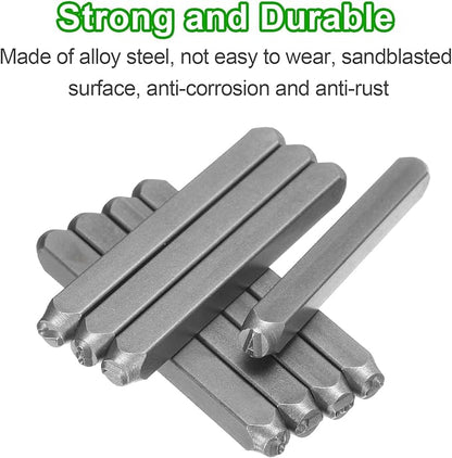 HARFINGTON 36pcs Metal Stamping Kit 3/16" (5mm) Steel Uppercase Letter and Number Punch Set (A-Z / 0-8 / "&" Symbol) Punch Press Tool with Case for Imprinting Metal Plastic Wood Leather