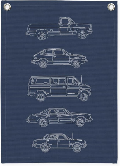 Boy Room Decor,Cars Room Decor for Boys,Vintage Car Decor Linen Canvas Banner,Navy Blue Wall Hanging Pennant Flag for Boys Kids Bedroom Dorm Nursery 18x25 Inch