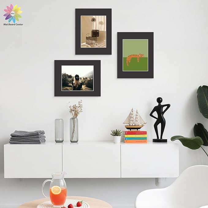 Mat Board Center, Pack of 25, 11x14 for 8x10 Black Mats - Acid Free, 4-ply Thickness, White Core - for Pictures, Photos, Framing