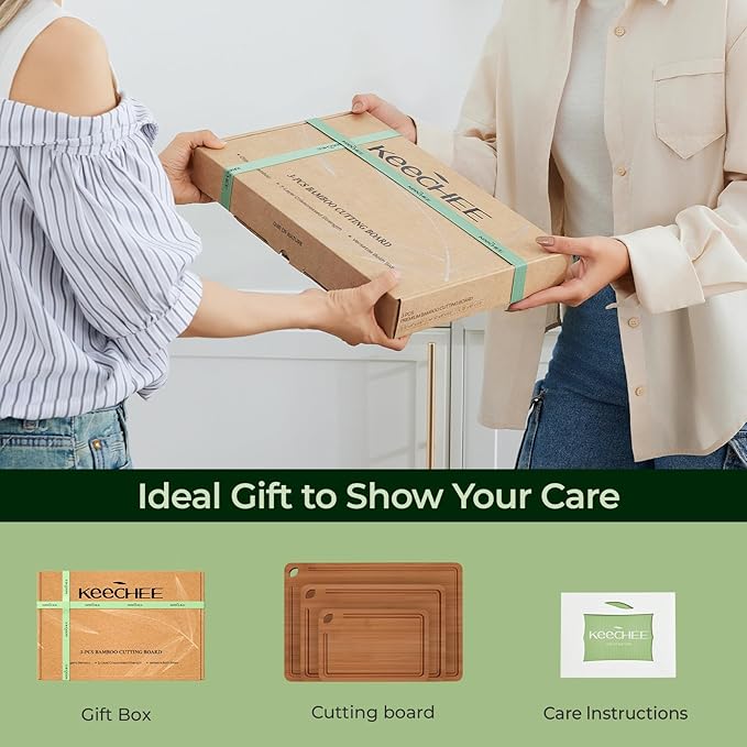 Bamboo Cutting Board, Durable Wood Cutting Boards for Kitchen with Deep Juice Grooves & Built-in Handles, Ideal Charcuterie & Chopping for Meat, Vegetables and Fruits Ideal Kitchen Gifts