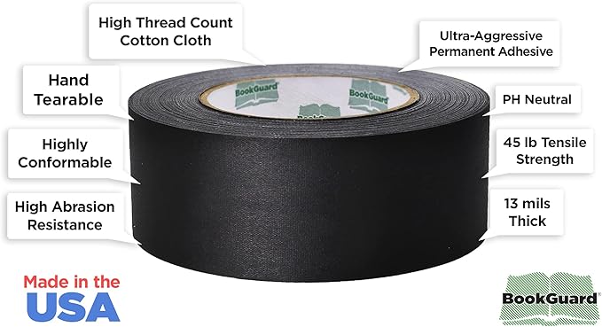 BookGuard Premium Bookbinding Repair Cloth Tape, 30 Yard Roll, 2 inch