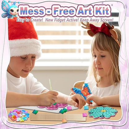 mom&myaboys Flower Bouquet Poke in Kit for Kids - Wooden DIY Craft Set Ages 4-9, No Glue Mess-Free Creative Activity, Fun Arts & Crafts Gift for Girls Boys, Preschool Classroom Birthday Party