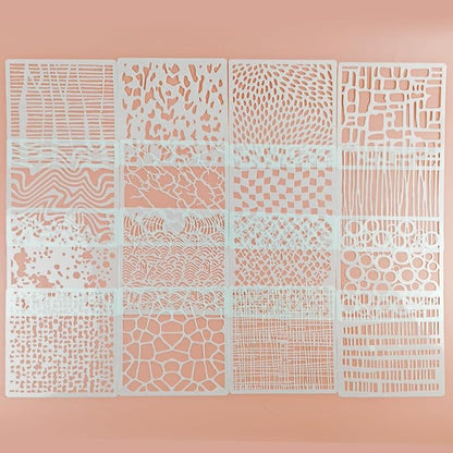 16 Pcs Layering Stencils for Painting, 6"x6" Mixed Texture Bubble Dot Waves Stone Crackle Splatter Geometric Stencils for Painting on Card Canvas, Mix Media Spray Paint Templates