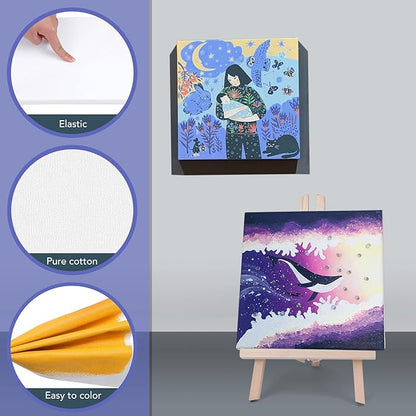 Stretched Canvases for Painting, 8x8, Pack of 24, Primed Acid-Free, 5/8 Inch Thick Wood Frame Blank Canvas, Art Canvases for Beginners, Artists for Oil Paint,Acrylic Paint, Pouring Painting.