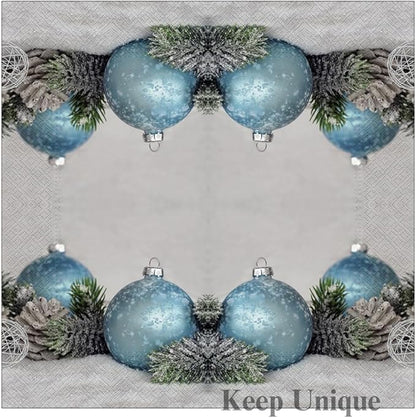 20-ct 13x13 Christmas Paper Decoupage Napkins, 3-Ply Servilletas Tissue Napkin for Dinner and Parties, Disposable Napkins (Arctic Bauble)