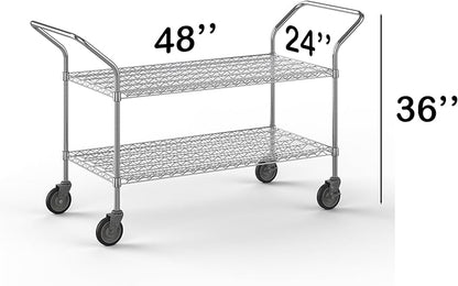 24" W x 48" L x 36" H Chrome Heavy Duty Utility Cart | 2 Tier | NSF Commercial Storage Rack Mobile Unit | Storage and Mobility Solution for Your Business