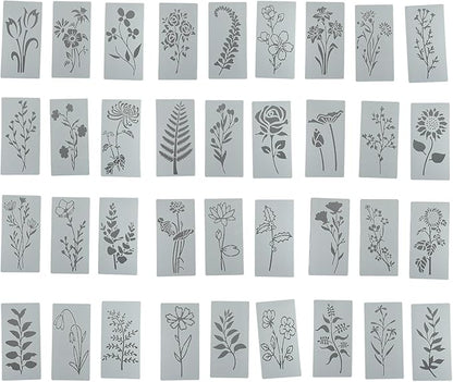 36 Pieces Flower Stencils for Painting on Walls,Reusable Floral Stencils,DIY Craft Drawing Templates Set for Wall Paper Canvas Home Decor