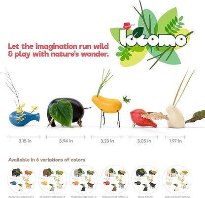 Taksa Toys Locomo Family 1 Open-Ended Waldorf Educational Outdoor Play Figures, Wooden Animal Montessori Toys for Kids 3 4 5 6 7+ for Childs Learning & Creativity Year Old, Gifts (Set of 5)