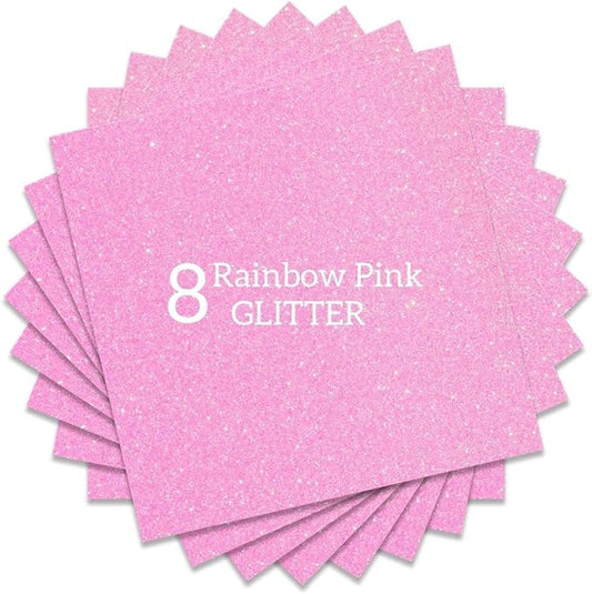 Rainbow Pink Glitter HTV Heat Transfer Vinyl Bundle 8 Sheets-12 x12 Iron on for DIY Shirts Gifts