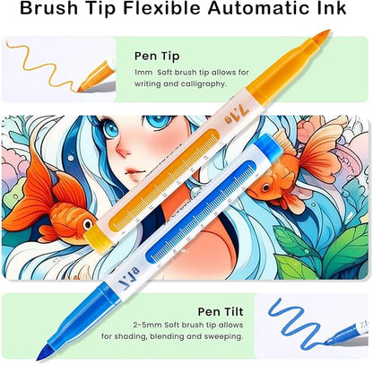Mooking Acrylic Paint Markers Brush Tip, 36 Colors Acrylic Markers with Automatic Ink Control - 7.1G Large Capacity Quick Drying Waterproof Paint Pens for Rock, Egg, Wood, Fabric, Glass, DIY Crafts