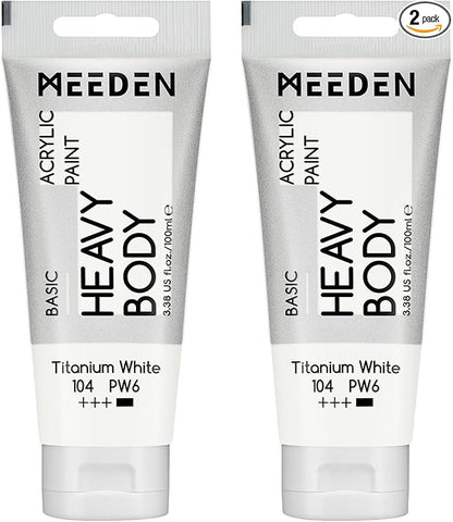 MEEDEN Titanium White Acrylic Paint: Pack of 2 Heavy Body Acrylic Paints (100ml/3.38oz x 2 Tubes)