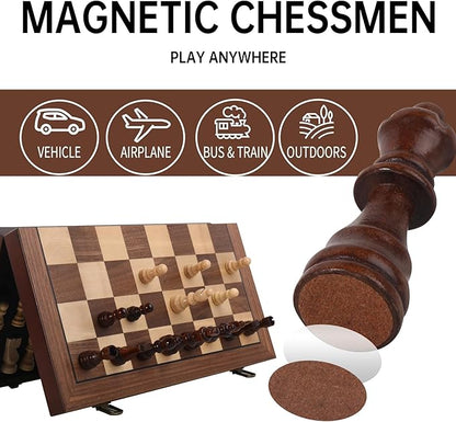 Premium Wooden Chess Set with Protective Carry Bag - 15" Folding Chess Board & Chess Pieces - Classic Strategy Game for Adults & Kids for Chess Lovers, Beginners