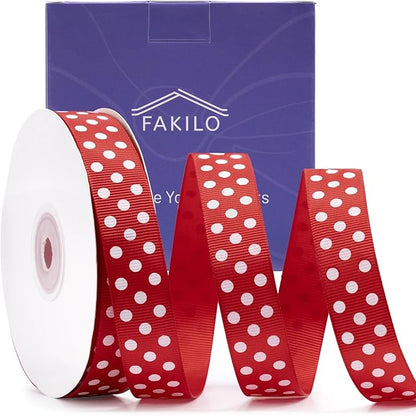 Polka Dot Grosgrain Ribbon 3/4 Inch, 25 Yards Spool Red and White Dot Craft Ribbon for Christmas Gift Wrapping DIY Crafts Hair Bows Sewing Wedding Party Decor and Home Decoration