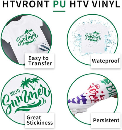HTVRONT Green HTV Heat Transfer Vinyl - 24 Pack 12"x12" Green Iron on Vinyl Sheets for T-Shirt (1 PTFE Sheet Included), PU HTV Vinyl Easy to Cut & Weed for Heat Design