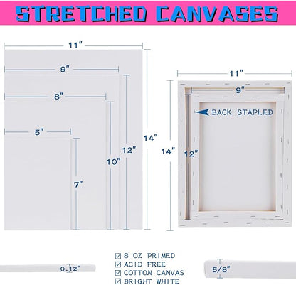 Canvas Boards for Painting, Canvases for Painting with 9 x 12, 11x14, Canvas Panels Set Boards with 5x7, 8x10, 9x12, 11x14, 68 Value Pack for Acrylic, Oil, Tempera & Watercolor Paint