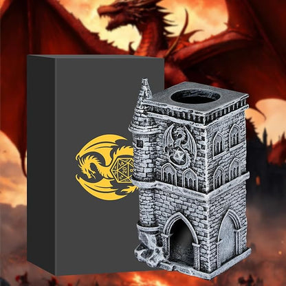 D&D Castle Dice Tower for All Dice Sizes, 3D Resin Rolling Trays, Fantasy Tabletop Game Accessories, Dragon Dice Tower Portable, Perfect for DND RPG, Gifts for Player (Dice Not Included)