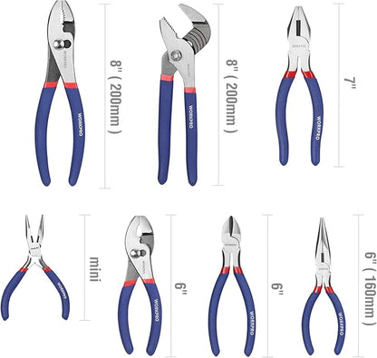 7-piece WORKPRO Pliers Set with Groove Joint, Long Nose, Slip Joint, Linesman, and Diagonal Pliers for DIY & Home Use