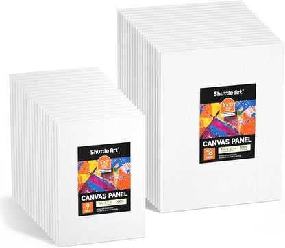 Shuttle Art Painting Canvas Panels, 36 Pack, 5x7, 8x10in (18 of Each), 100% Cotton, Primed White Canvas Boards for Painting, Blank Canvases for Kids, Adults & Artists for Acrylic and Oil Painting