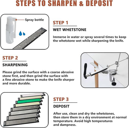 RUIXIN PRO 8 Pcs Diamond Knife Sharpening Stones for RUIXIN PRO RX-008 RX-009 Knife Sharpener Fixed - Angle Kit, Professional Whetstone Set With Base: 200/400/800/1200/3000/5000/7500/10000 Grit