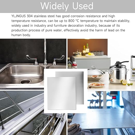 304 Stainless Steel Sheet - 12" X 8" X 1/8" Thin Stainless Steel Plate 1/8 Inch Thickness with Protective Film Metal Sheets Stock Sheets for Kitchen DIY Crafting etc. (305 x 203 x 3 mm)